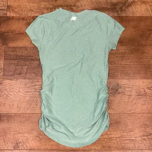 New Balance Ruched Side Crewneck Women's Short Sleeve Fitted Aqua Green Top thumbnail 9