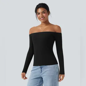 Halara Ribbed Knit Off-Shoulder Long Sleeve 2-in-1 Casual Top NWOT - small thumbnail 6