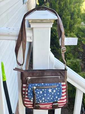 Minicci Americana Stars & Stripes Canvas Crossbody Bag - Brown & Red/White/Blue thumbnail 9