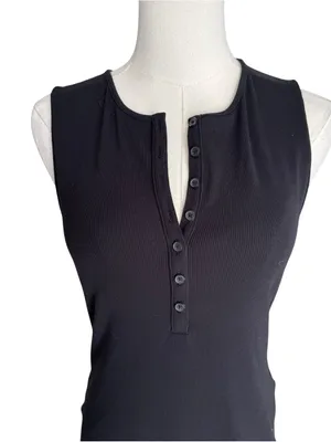 American Eagle - Soft & Sexy Ribbed Henley Bodysuit Black Sleeveless Sz L thumbnail 3