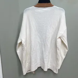 White and Brown Cardigan with Color-Blocked Collar thumbnail 5