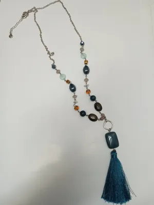 27" Boho Beaded Necklace | Peacock Teal Tassel & Extender-omg928 thumbnail 2
