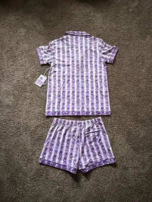 Pink Palm Puff Pajamas - Twilight Purple - Size Medium, NWT w/ Bag and Box thumbnail 2