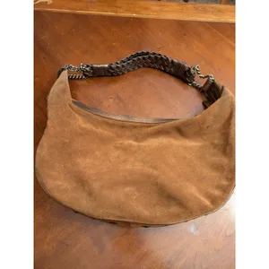 Donald Pliner Camel Suede/Metallic Cresent Studded Trim Hobo Purse thumbnail 5
