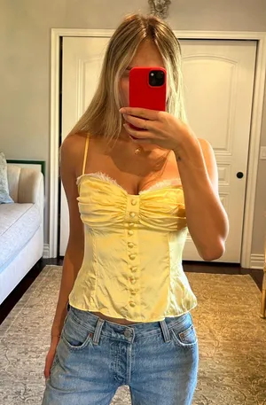 Reformation ursla silk yellow top thumbnail 1