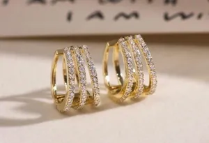 18K Gold Plated Three Circles Hoop Earrings for Women, CZ Cubic Zirconia Earrings thumbnail 1