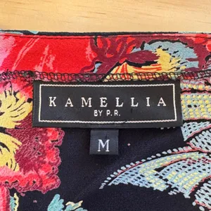 Vintage Kamellia by P.R. Tropical Floral V-Neck Smocked‎ Waist Midi Dress Small thumbnail 6