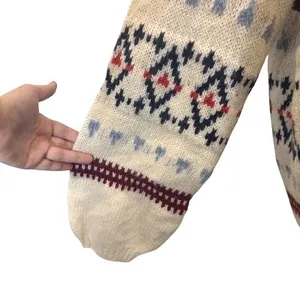 Old‎ Navy Balloon Sleeve Neutral Fair Isle Sweater Cream Burgundy Blue Size XL thumbnail 2