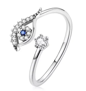 Sterling Silver 925  Evil Eye Crystal Ring thumbnail 1