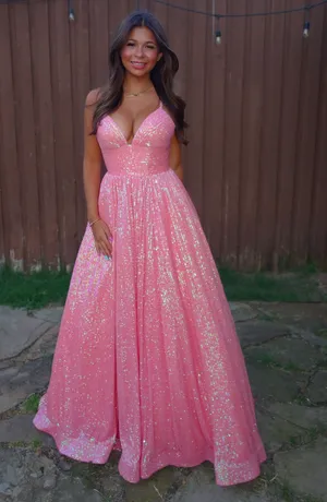 Authentic Sherri Hill 54261 Coral Glitter Ballgown pageant Prom Dress Size 0 thumbnail 1