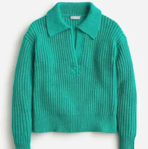 J. Crew ribbed cotton Johnny collar‎ sweater polo emerald forest size xs thumbnail 1