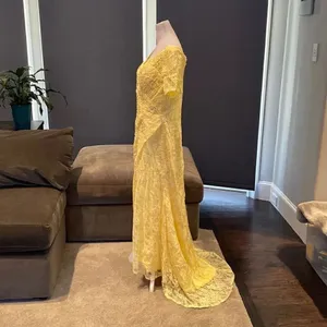 Women’s Yellow Lace Full Length Dress Mother of the Bride Small Train Size L thumbnail 4