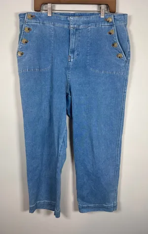 Talbots Sailor Jean Women 16 Blue Nautical Coastal Retro Wide Leg Crop Pants thumbnail 1