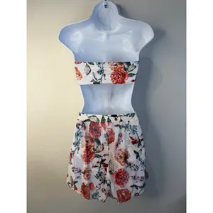Edel Qual Womens 3 Piece Floral Swim Set Bandeau Top Bikini Bottom Mesh Skirt XS thumbnail 2
