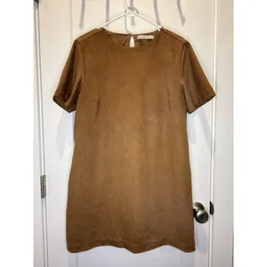 Abercrombie & Fitch Faux Suede Mini Dress Brown / Tan Large T-shirt Short Sleeve thumbnail 3