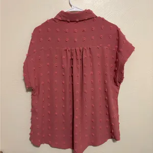 Dusty Rose Textured Swiss Dot Button Front Blouse Size XL thumbnail 8