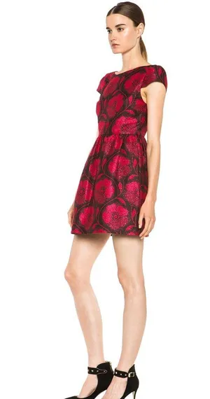 Alice & Olivia | "Nelly Puffed" Dress in Metallic Red, Size 0 thumbnail 2