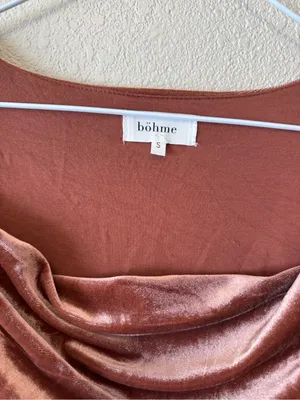 bohme Rust Velvet Draped Cowl Neck Long Sleeve Top thumbnail 3