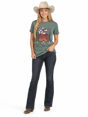 Rock & Roll Denim Western Tour Graphic Tee Teal Aztec Cowgirl M thumbnail 3