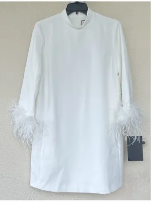 New Tuckernuck Women White Feather Cuff Shift Ellie Mini Dress L Wedding Bridal thumbnail 4