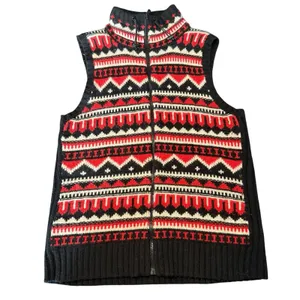 Lauren Ralph Lauren Fair Isle‎ Knit Vest Full Zip Women Size L Red Black White thumbnail 2