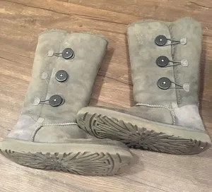 Uggs gray shearling lined buttoned tall winter boots thumbnail 1