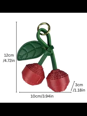 NIB Cherry Faux Leather Bag Charm Keychain Red Green Gold thumbnail 3