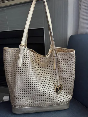 Michael Kors Gold Perforated Tote with MK Charm thumbnail 1