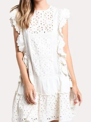 MISA eyelet embroidered mini dress ruffle flutter sleeves cotton marieta thumbnail 8