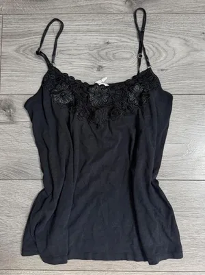 Aeropostale black lace cami top with floral embroidery thumbnail 1
