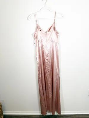 NWT Birdy Grey Lydia Bridesmaid Maxi Dress Shiny Satin Rose Gold Pink XL thumbnail 4