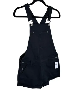 American Eagle NWT Black Denim Overall Shorts Shortalls Size M thumbnail 3