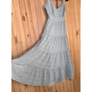 NWT Lulus Freest Feelings Light Blue Plaid Tiered Tie-Back Midi Dress Resort S thumbnail 5