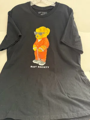 riot society Black Tee with Orange Bear Graphic thumbnail 1