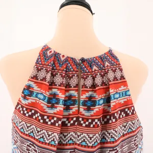 Southwestern‎ Halter Dress Womens Size M Red Blue Boho Boho Aztec Belt Chiffon thumbnail 11