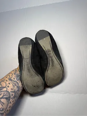 Tory Burch Black Suede Ballet Flats with Gold Logo thumbnail 4