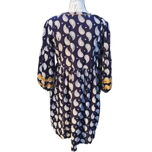 Roller Rabbit Navy Paisley Embroidered Cotton Tunic Dress‎ Yellow Tassels Medium thumbnail 3