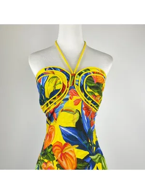 NWOT Farm Rio Bright Nature Linen Halter Mini Dress Size XS thumbnail 6