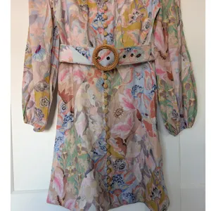 NWOT $950 Zimmermann Illustration Buttoned Belted Floral Linen Mini Dress size 0 thumbnail 6