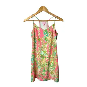 Lilly Pulitzer Silk Shift Dress Womens‎ XS Pink Floral T-Strap V-Neck Mini Silk thumbnail 4