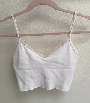 Brandy Melville White Camisole Ribbed V-Neck thumbnail 1