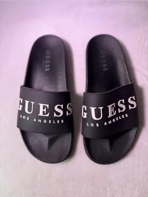 GUESS Men's Black Slide Sandal with White Logo thumbnail 4