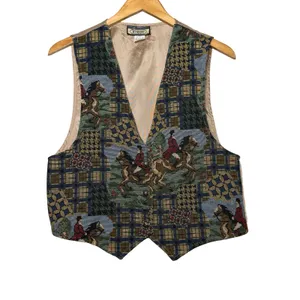 Wrapper Vintage Equestrian Tapestry Vest Womens Large Fox Hunt Plaid Made in USA thumbnail 2