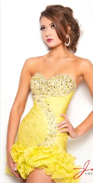 NWT Jasz Couture Strapless Beaded Cocktail Formal Short Dress Yellow Size 4 thumbnail 1