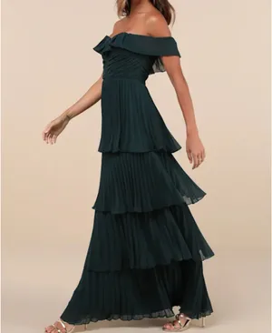 Lulus Emerald Pleated Off-the-Shoulder Maxi Dress thumbnail 3
