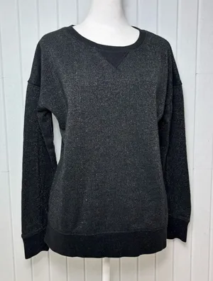 American Eagle Outfitters Black Metallic Pullover Top Long Sleeve Slit Sides M‎ thumbnail 1