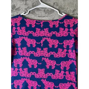 Lilly Pulitzer Marlow Shirt Dress XS Pink Blue Elephant Print Stretch Knit thumbnail 4