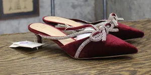 A New Day Womens Gwen Rhinestone Velvet Bow Heels 94656736 Burgundy Red 6.5M thumbnail 1