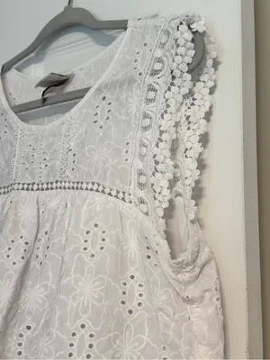Knox Rose White Eyelet Cotton Cap Sleeve Summer Cottage Boho Lace Trim Top Large thumbnail 4