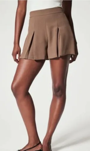 SPANX Carefree High Waist Crepe‎ Pleated Shorts Cedar Size Large thumbnail 1